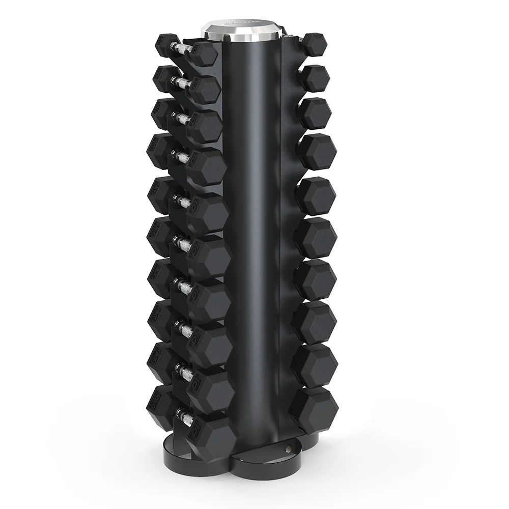 Torre com Halteres Sextavado Emborrachado de 1 a 10KG